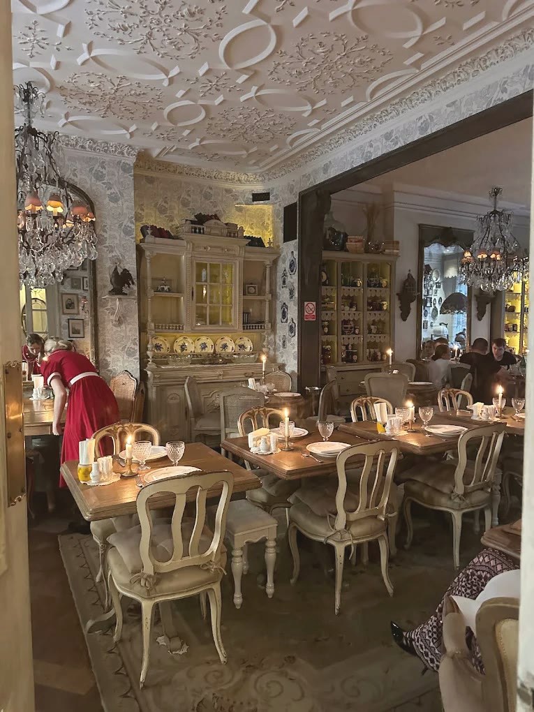 Tables set with candles in the evening